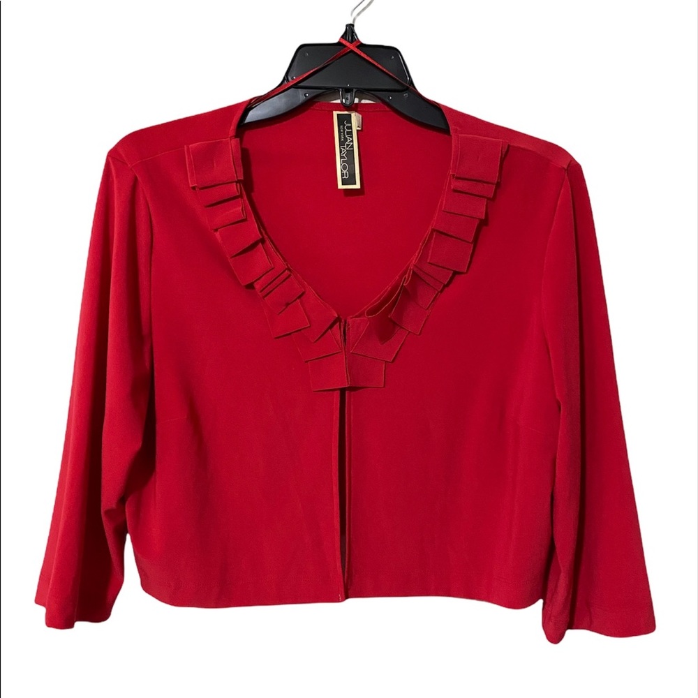 Julian Taylor NY Red Cardigan Top Size 12P Pleated Neck Stretch 3/4 Sleeve NWOT